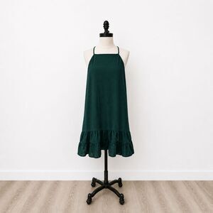 Free People Raven Slip Dress Medium Dark Green Open Back Ruffle Hem Boho Chic